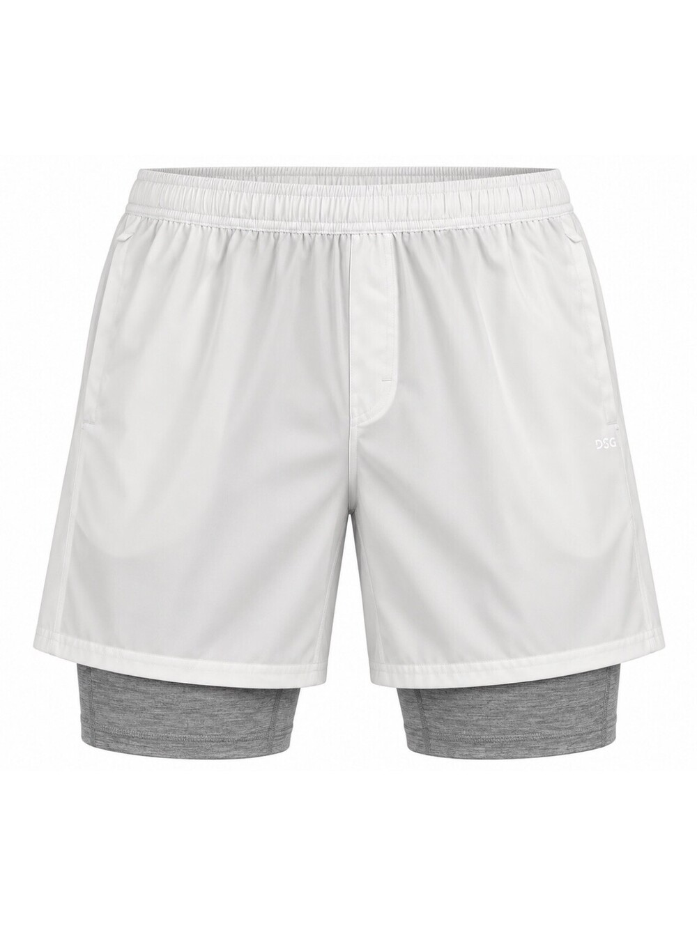 DSG Agility 2-in-1 Shorts Men’s XL White Gray 5in Built-In Liner Zipper Pocket